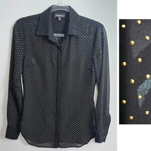 Bebe Sheer Black Mini Faceted Gold Studded Y2K Disco Party Blouse XS Glam Top